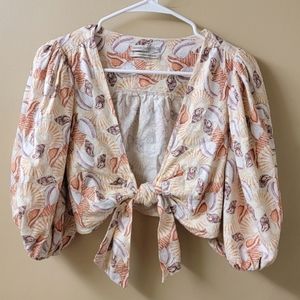 Urban Outfitters Devon Linen Seashells Crop Top Size Small